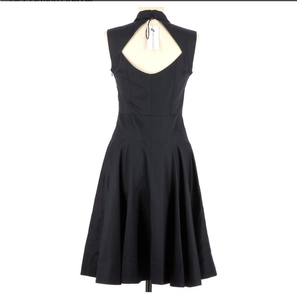 Tara Jarmon 100% Cotton Fit & Flare Robe Dress Sz 36 Navy Blue - Picture 3 of 9